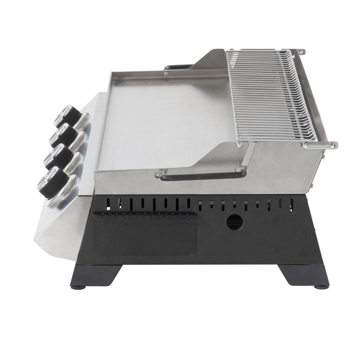 Dellonda 4 Burner Stainless Steel Portable Gas Plancha with Warming Rack 10kW