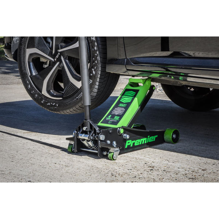 Sealey Premier Premier Low Profile Trolley Jack with Rocket Lift 4 Tonne - Green Sealey Premier - Town Tools 