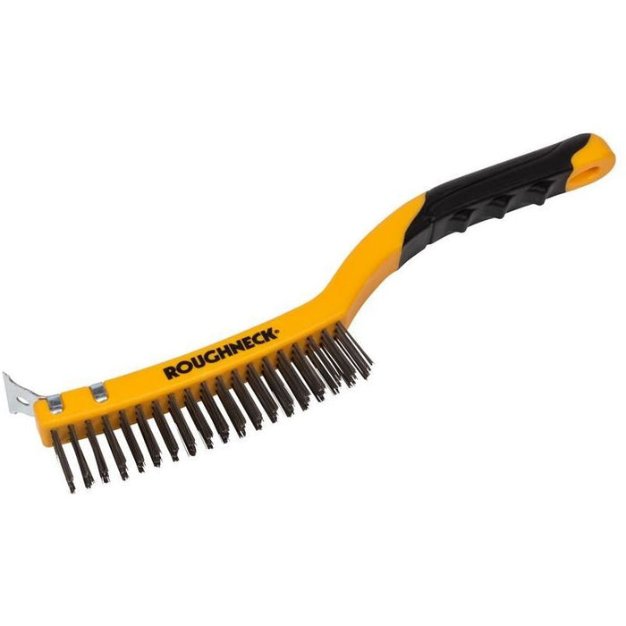 Roughneck Stainless Steel Wire Brush Soft Grip with Scraper 355mm (14in) - 3 Row Roughneck - Town Tools