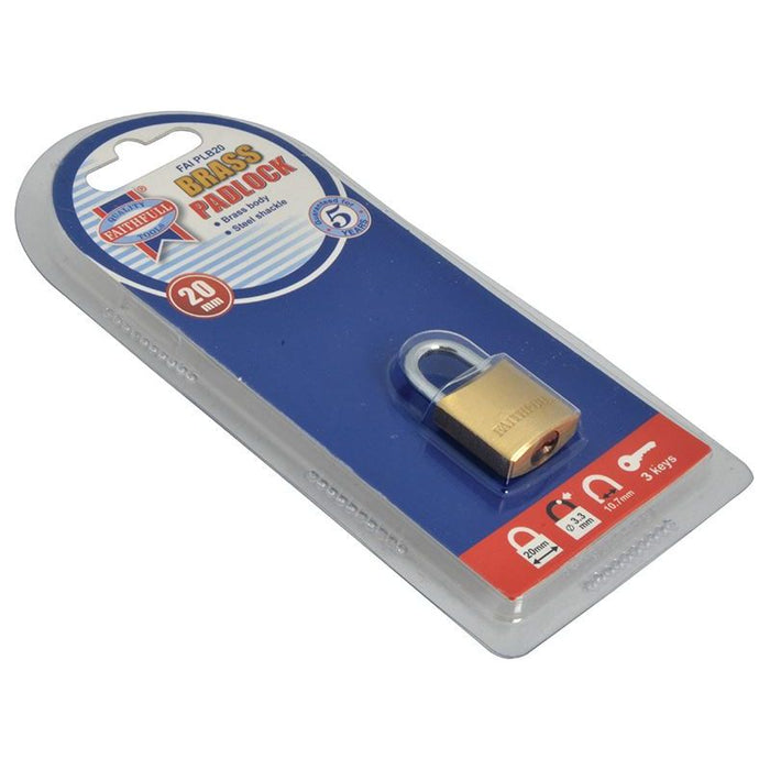 Faithfull Brass Padlock 20mm 3 Keys Faithfull - Town Tools