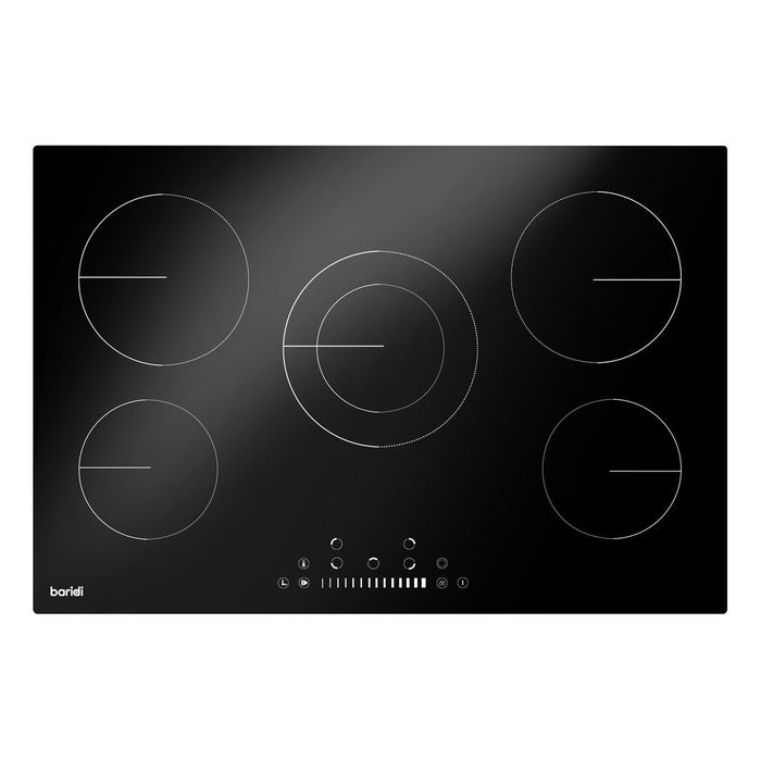 Baridi Integrated Ceramic Hob with 5 Cooking Zones 77cm - Black Glass