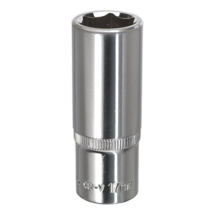 Sealey WallDrive Socket 17mm Deep 3/8"Sq Drive Fully Polished SP3817D Sealey - Town Tools 