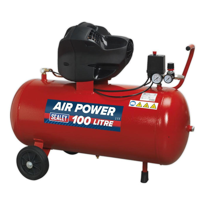 Sealey Air Compressor 100L V-Twin Direct Drive 3hp Oil Free SAC10030F Sealey - Town Tools 