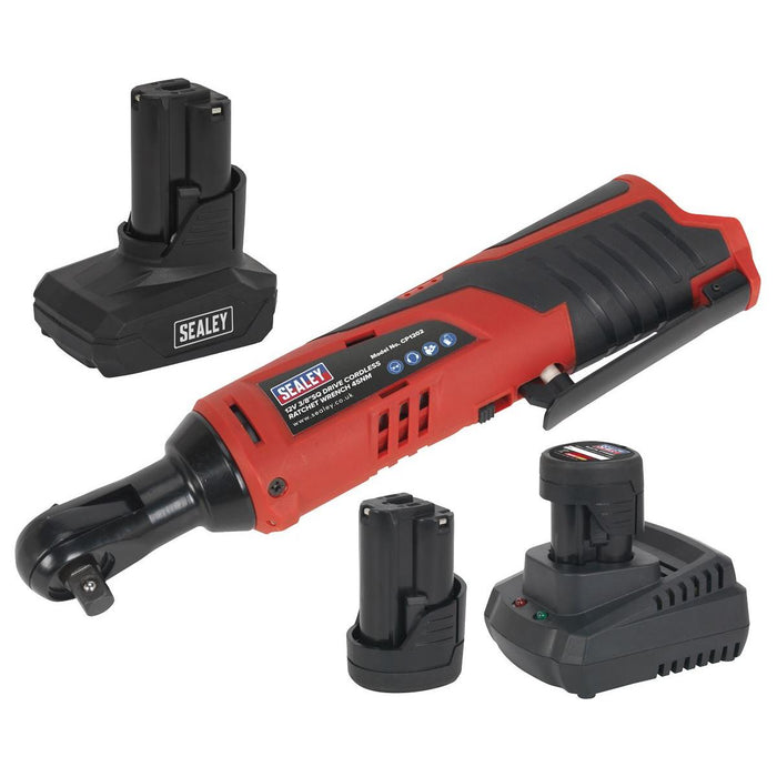 Sealey Ratchet Wrench Kit 3/8"Sq Drive 12V Lithium-ion 3 Batteries CP1202KITB Sealey - Town Tools 