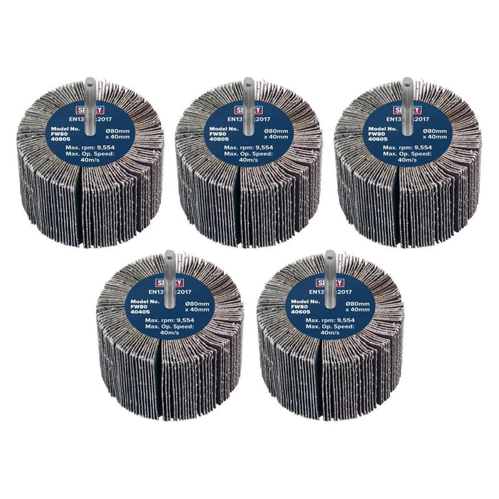 Sealey 80 x 40mm Abrasive Flap Wheel on 6mm Shaft Assorted Grit - Pack of 5 Sealey - Town Tools 