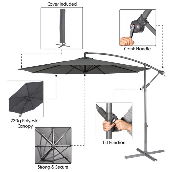 Dellonda Banana Parasol with Cover 3m - Grey DG264