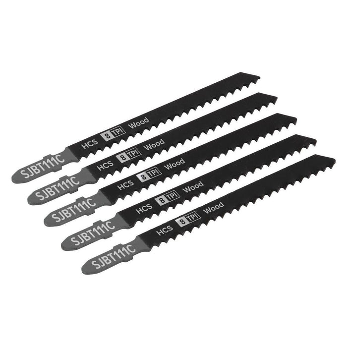 Sealey Jigsaw Blade General Wood 100mm 8tpi Pack of 5 SJBT111C Sealey - Town Tools 