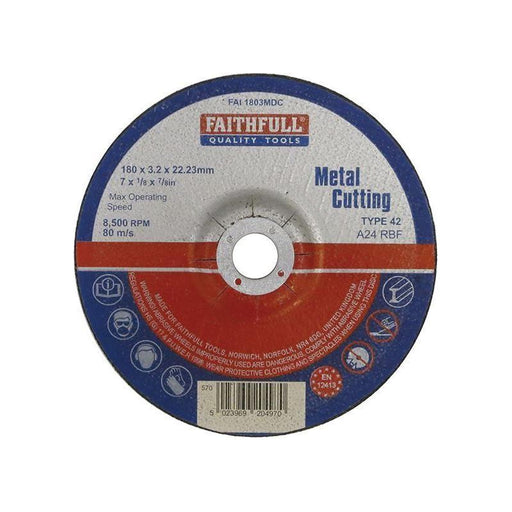Faithfull Depressed Centre Metal Cutting Disc 180 x 3.2 x 22.23mm Faithfull - Town Tools