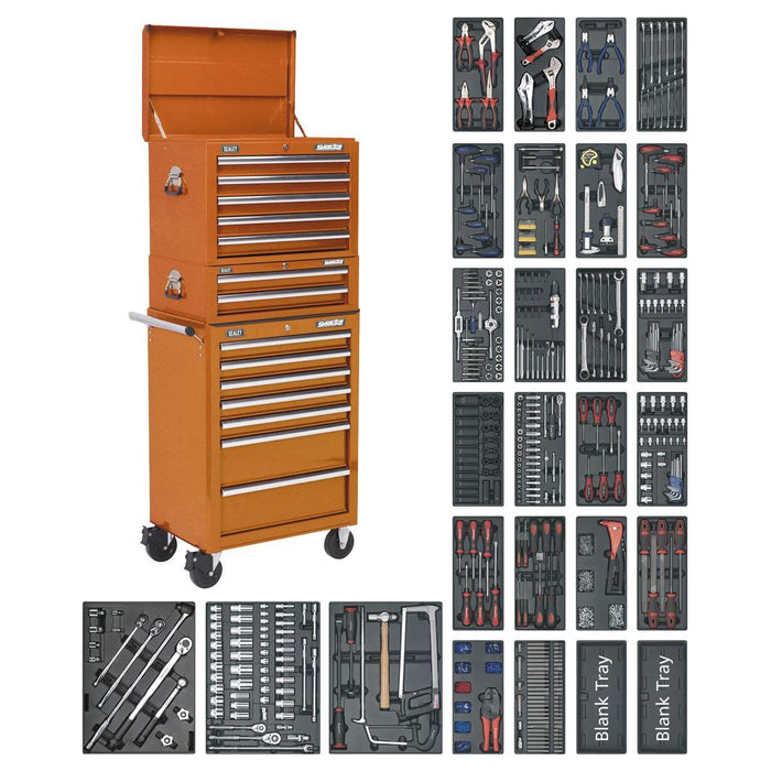 Tool Chest Combination 14 Drawer with 1179pc Tool Kit - Orange Sealey - Town Tools