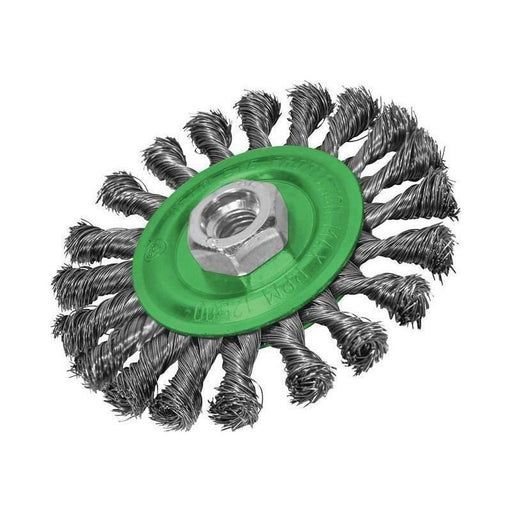 Faithfull Flat Twist Knot Wire Brush 115 x 12mm M14x2 Bore, 0.35mm Stainless Steel Wire Faithfull - Town Tools