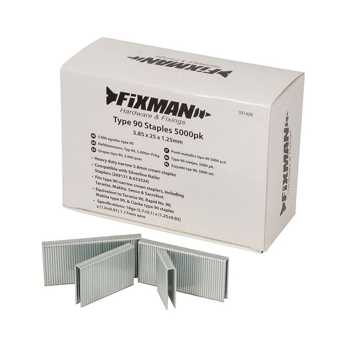 Fixman Type 90 Staples 5000pk 5.80 x 25 x 1.25mm Fixman - Town Tools 