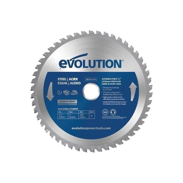 Evolution Mild Steel Cutting Circular Saw Blade 210 x 25.4mm x 50T Evolution - Town Tools