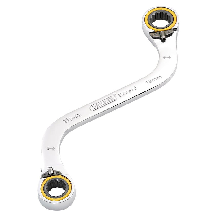 Draper Expert HI-TORQ Double Ring Ratchet S-Shape Spanner, 11 x 13mm Draper - Town Tools