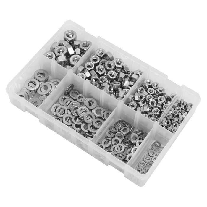 Sealey Stainless Steel Nut and Washer Assortment M5-M10 500pc AB077NW Sealey - Town Tools 
