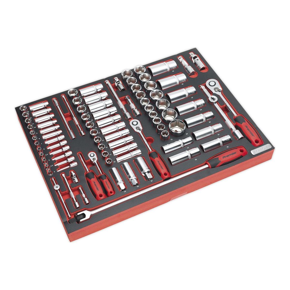 Sealey Tool Tray with Socket Set 91pc 1/4" 3/8" & 1/2"Sq Drive TBTP02 Sealey - Town Tools 