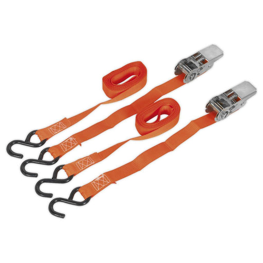 Sealey Ratchet Tie Down 25mm x 4m Polyester Webbing with S-Hooks 500kg Breaking Sealey - Town Tools 