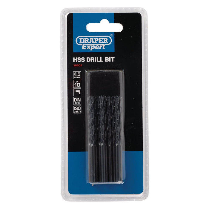 Draper HSS Drill Bit, 4.5mm (Pack of 10) 38805 Draper - Town Tools 