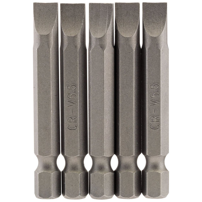 Draper Plain Slot Insert Bit, 6.5mm, 1/4" Hex, 50mm Long (Pack of 5) 64276 Draper - Town Tools 