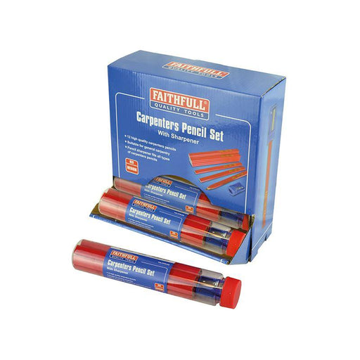Faithfull Carpenters Pencils Red (12 x Tubes of 12 + Sharpener) Faithfull - Town Tools