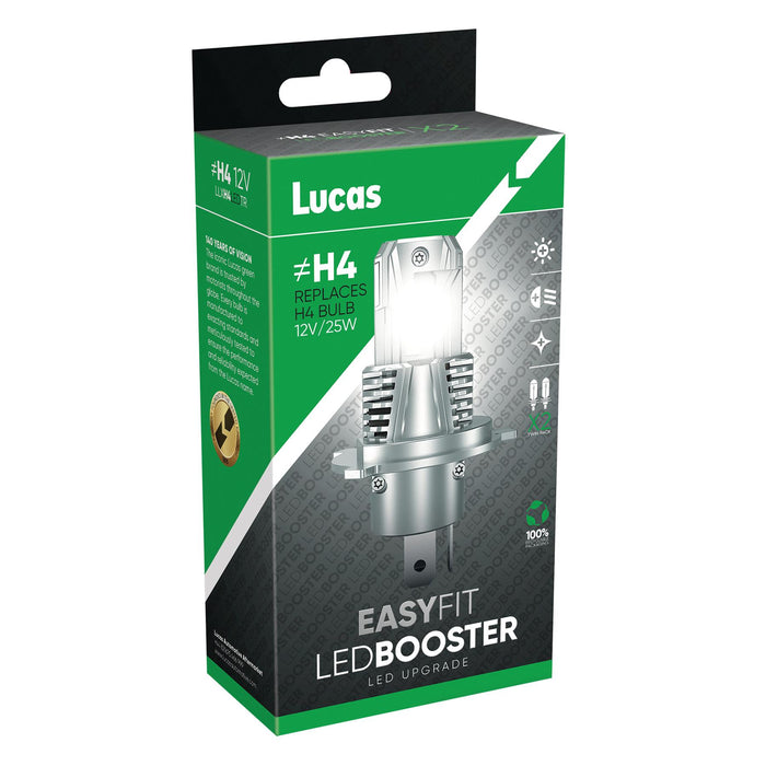 Lucas H4 Headlight Bulbs Headlamp Led Light 12V Twin Pack Ledbooster Lucas - Town Tools