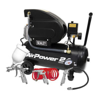 Sealey Air Compressor 24L Direct Drive 2hp with 4pc Air Accessory Kit SAC2420APK