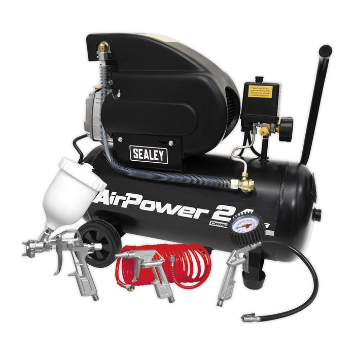 Sealey Air Compressor 24L Direct Drive 2hp with 4pc Air Accessory Kit SAC2420APK Sealey - Town Tools 