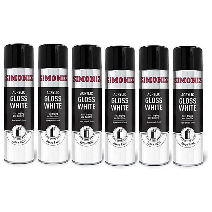 6x Simoniz Large Gloss White Acrylic Aerosol Auto Car Spray Paint 500ml SIMP18D Simoniz - Town Tools 