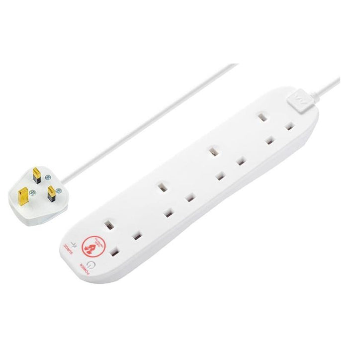 Masterplug Extension Lead 240V 4-Gang 13A White Surge Protected 2m Masterplug - Town Tools