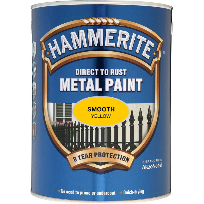 Hammerite Direct To Rust Metal Paint - Smooth Yellow - 5 Litre Hammerite - Town Tools 