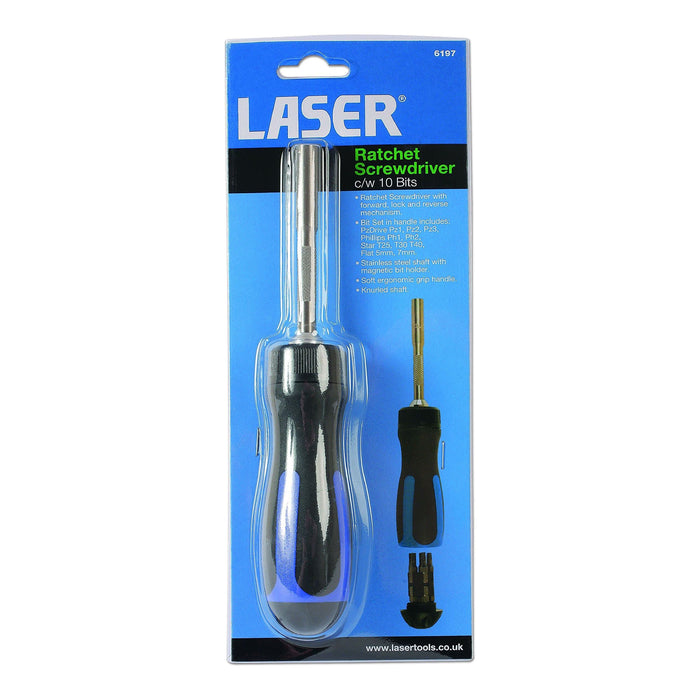 Laser Ratchet Screwdriver & 10 Bits 6197