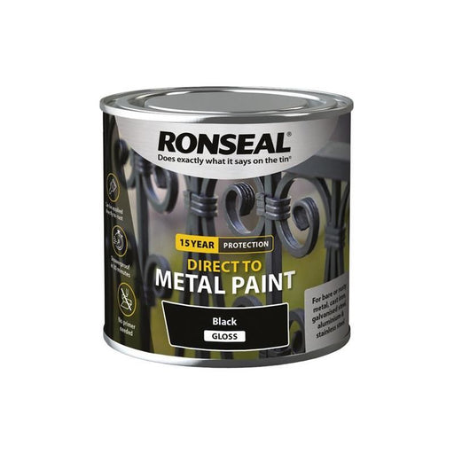 Ronseal Direct to Metal Paint Black Gloss 250ml Ronseal - Town Tools