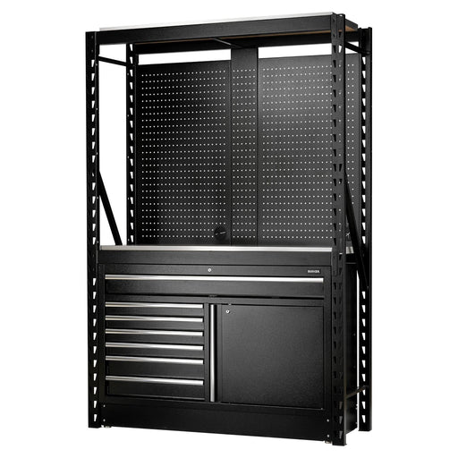 Bunker 14 Piece Modular Storage Combo 2 Tier Racking with Stainless Steel Shelving, Pegboards and Floor Cabinet, 1500mm Draper - Town Tools