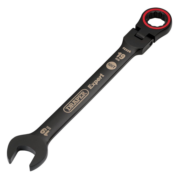Draper Expert HI-TORQ Metric Flexible Head Ratchet Combination Spanner, 19mm, Black Draper - Town Tools