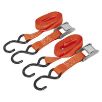 Sealey Cam Buckle Tie Down 25mm x 2.5m Polyester Webbing with S-Hooks 250kg Brea