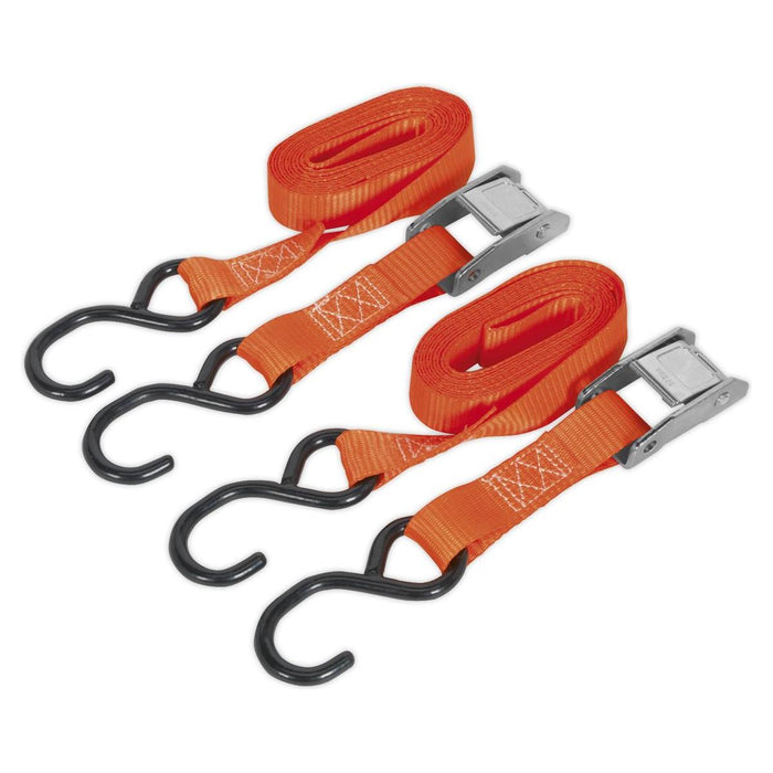 Sealey Cam Buckle Tie Down 25mm x 2.5m Polyester Webbing with S-Hooks 250kg Brea Sealey - Town Tools 