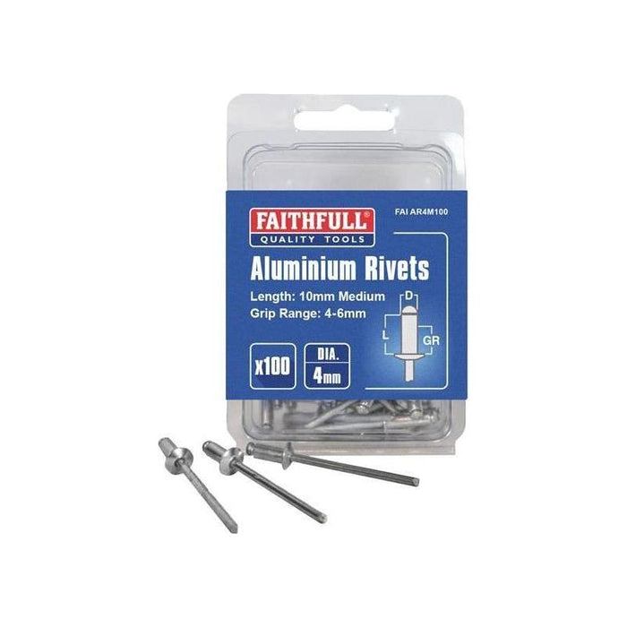 Faithfull Aluminium Rivets 4 x 10mm Medium Pre-Pack of 100 Faithfull - Town Tools
