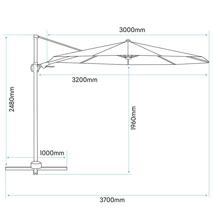 Dellonda Cantilever Parasol with 360 Rotation, Tilt & Cover 3m - Cream