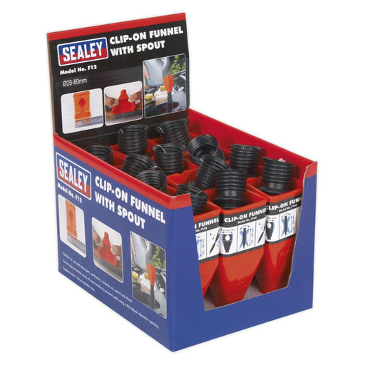 Sealey Clip-On Funnel with Spout Display Box of 12 F12 Sealey - Town Tools 