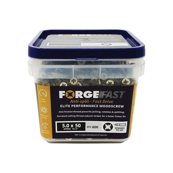 Forgefix ForgeFast Pozi Compatible Elite Performance Wood Screw ZY 5.0 x 50mm Tub 600 ForgeFix - Town Tools