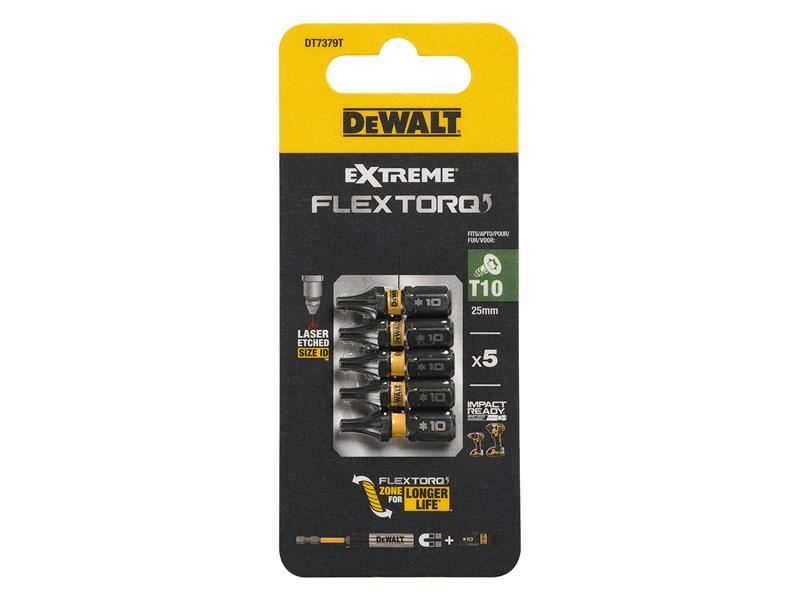 DeWALT Power Tools EXTREME FlexTORQ Bits T10 x 25mm (Pack 5) DeWALT Power Tools - Town Tools