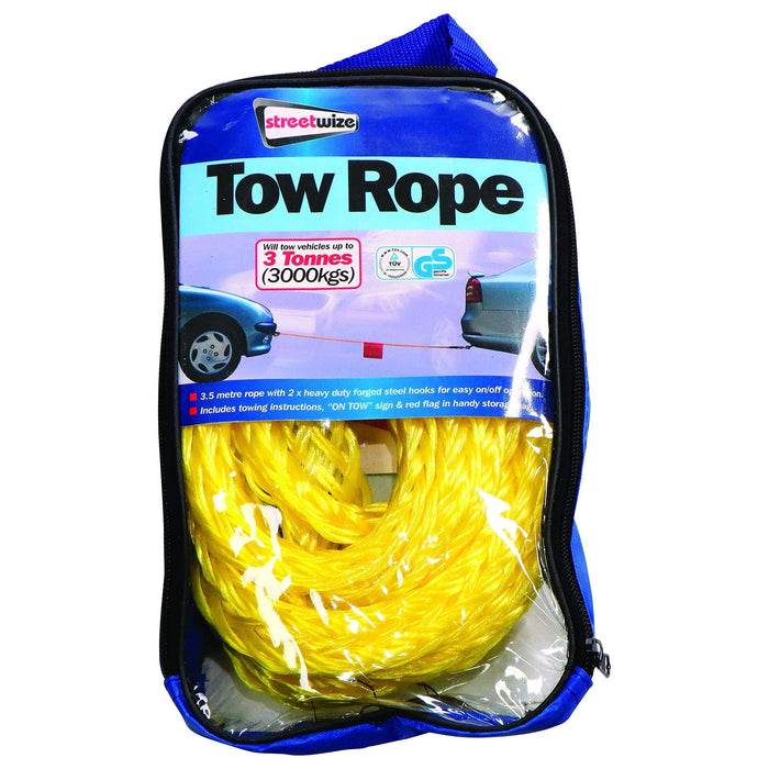 Streetwize Tow Rope (Braided) - Yellow - 3 Tonne Streetwize - Town Tools 