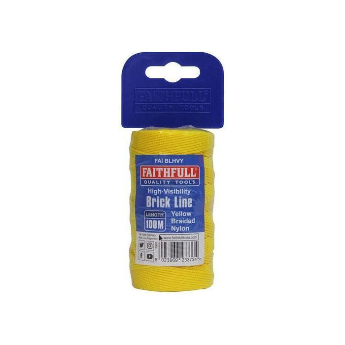 Faithfull Hi-Vis Nylon Brick Line 100m (330ft) Yellow Faithfull - Town Tools