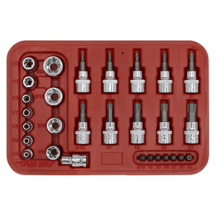 Sealey TRX-Star* Socket & Security Bit Set 29pc 1/4"Sq & 3/8"Sq Drive AK6193 Sealey - Town Tools 