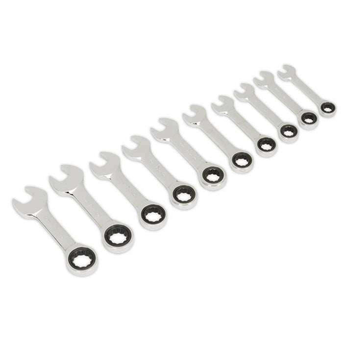 Sealey Combination Ratchet Spanner Set 10pc Stubby Metric AK6396 Sealey - Town Tools 