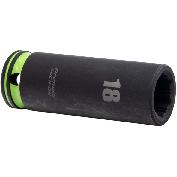 Sealey 1/2"Dr Lock-On Deep Impact Socket 18mm (Green Coded Ring)