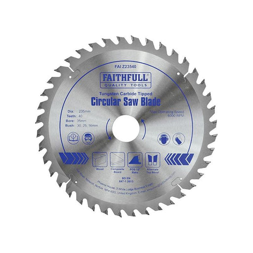 Faithfull TCT Circular Saw Blade 235 x 35mm x 40T POS Faithfull - Town Tools