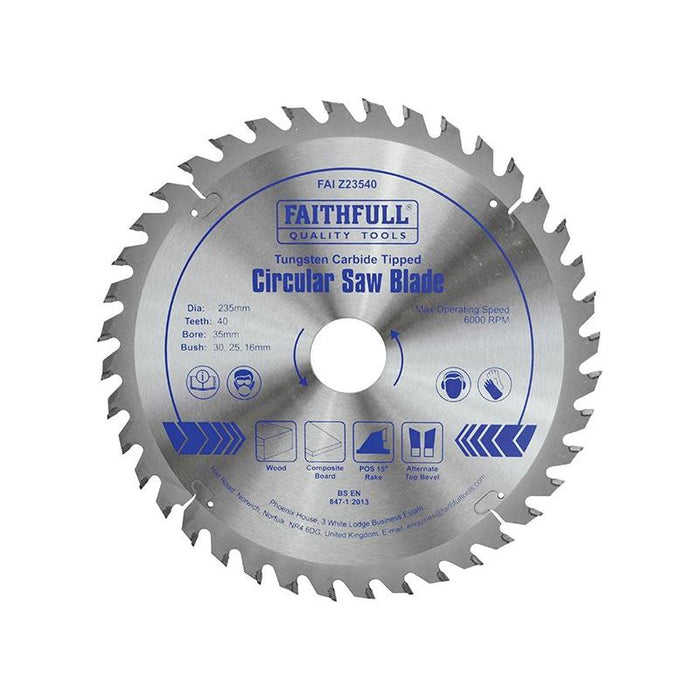 Faithfull TCT Circular Saw Blade 235 x 35mm x 40T POS Faithfull - Town Tools