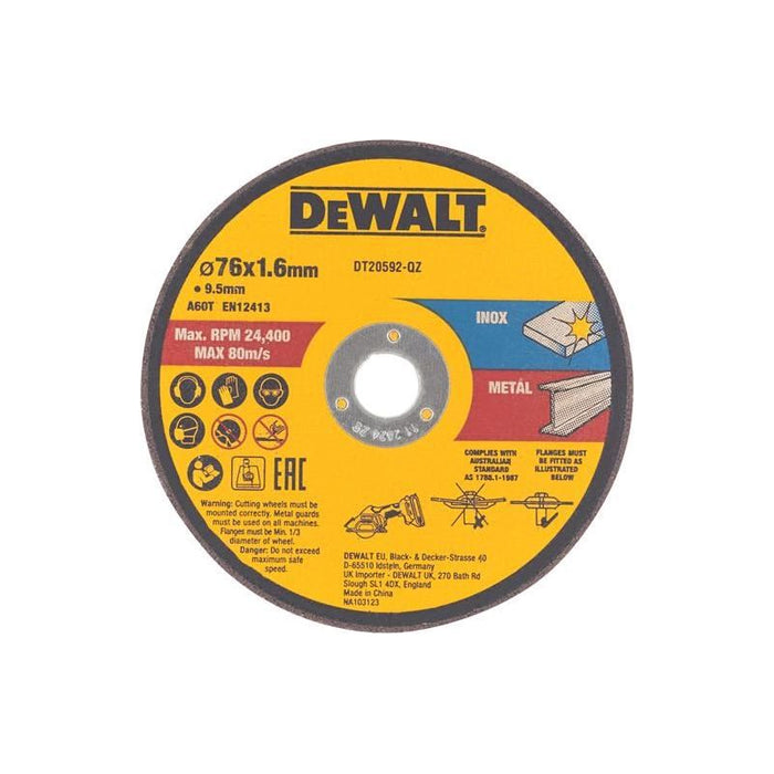 Dewalt Power Tools DT20592 Bonded Abrasive Cutting Disc 76 x 1.6 x 9.5mm (3 Pack) DeWALT Power Tools - Town Tools