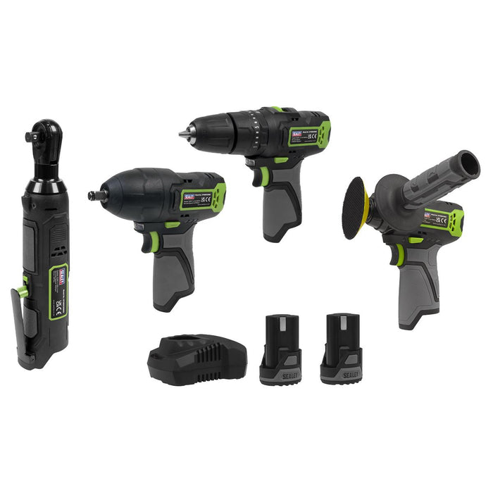 Sealey 4 x SV10.8 Series Cordless Combo Kit 10.8V - 2 Batteries & Euro Plug Sealey - Town Tools 