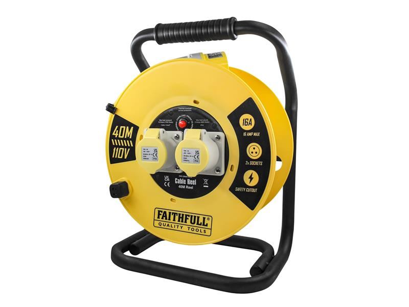 Faithfull Power Plus Open Cable Reel 110V 40m 16A 2 Socket (1.5mm Cable) Faithfull Power Plus - Town Tools